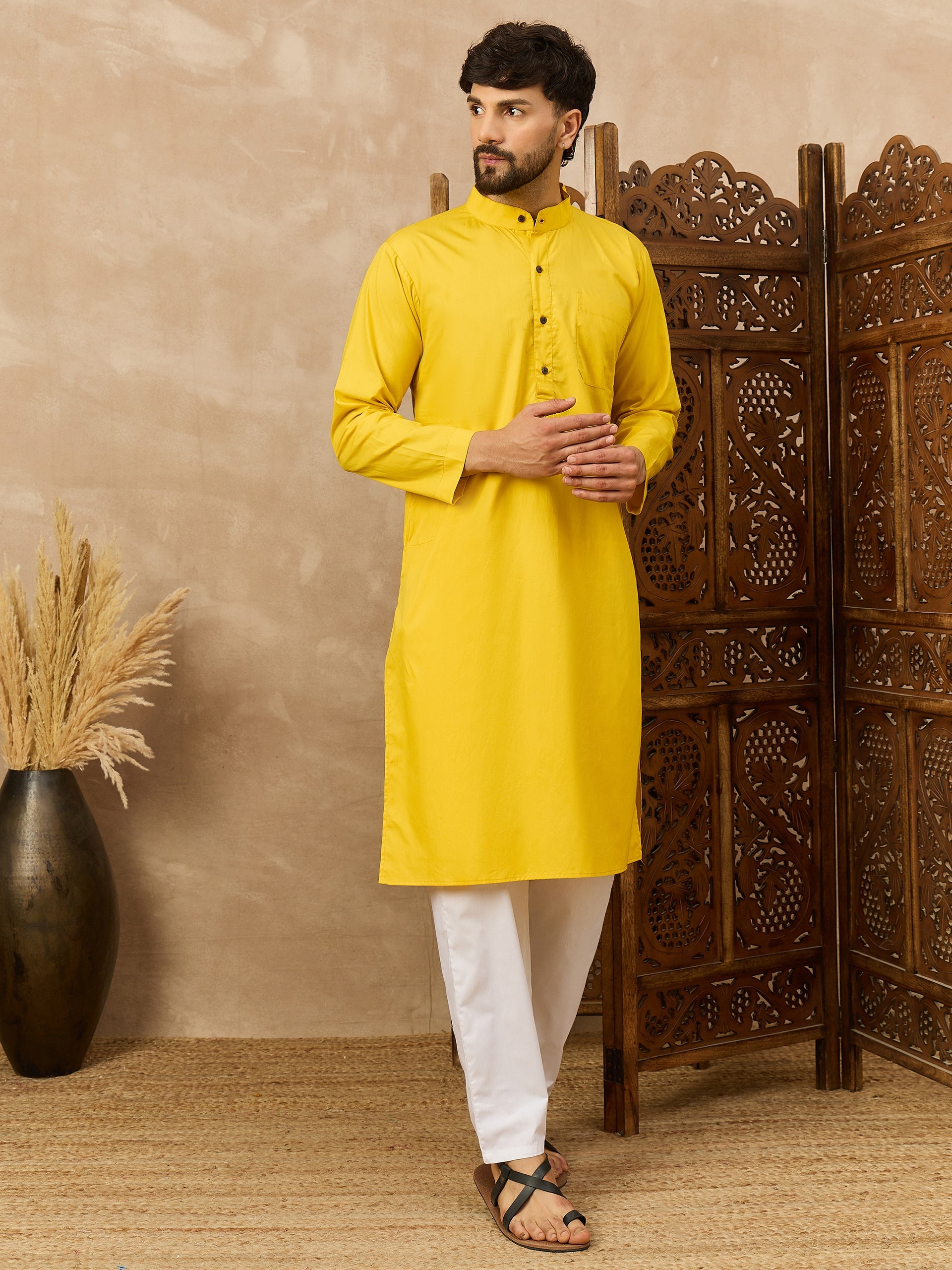 Fabsleek bright yellow men’s kurta