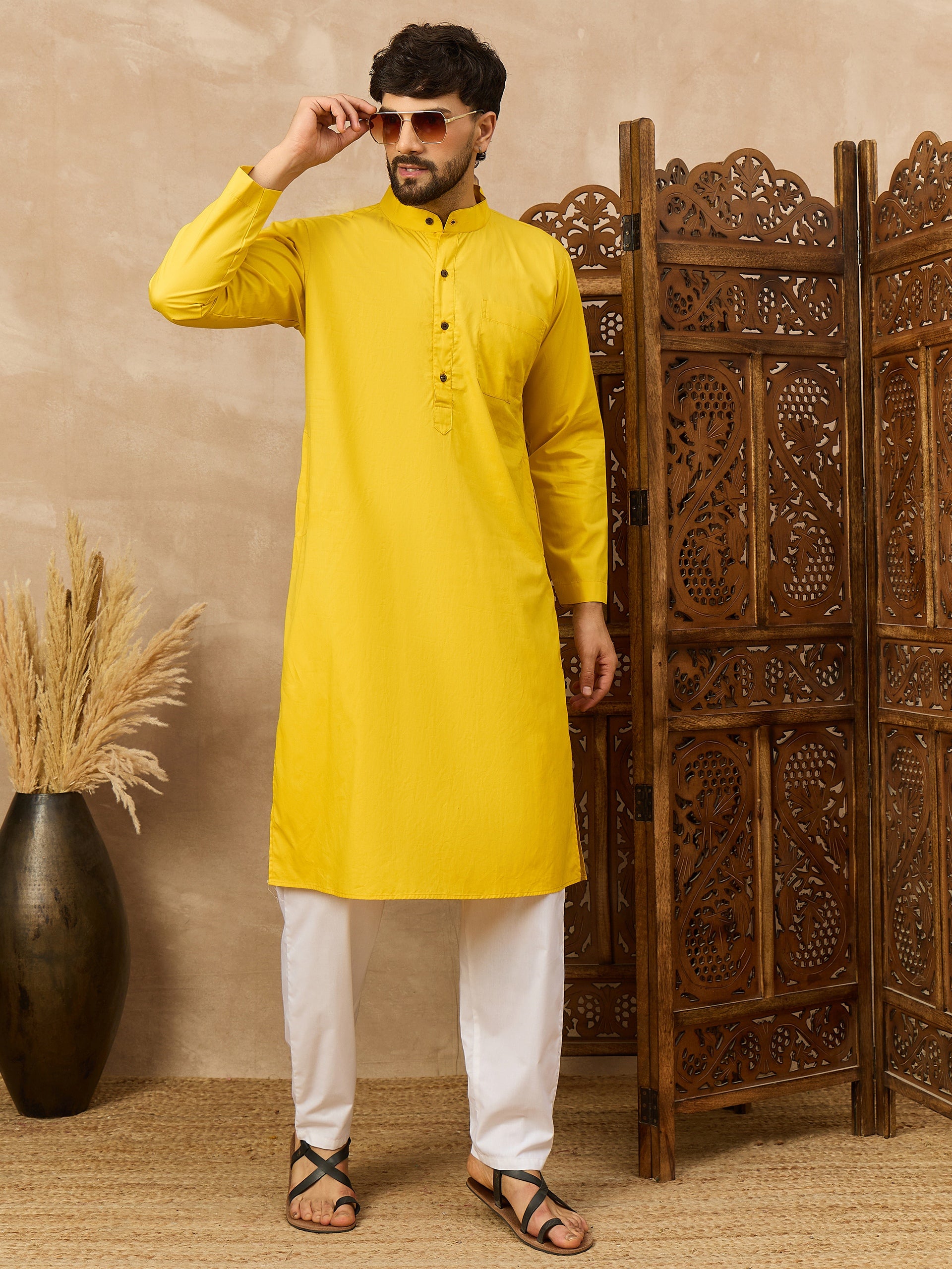 Fabsleek bright yellow men’s kurta
