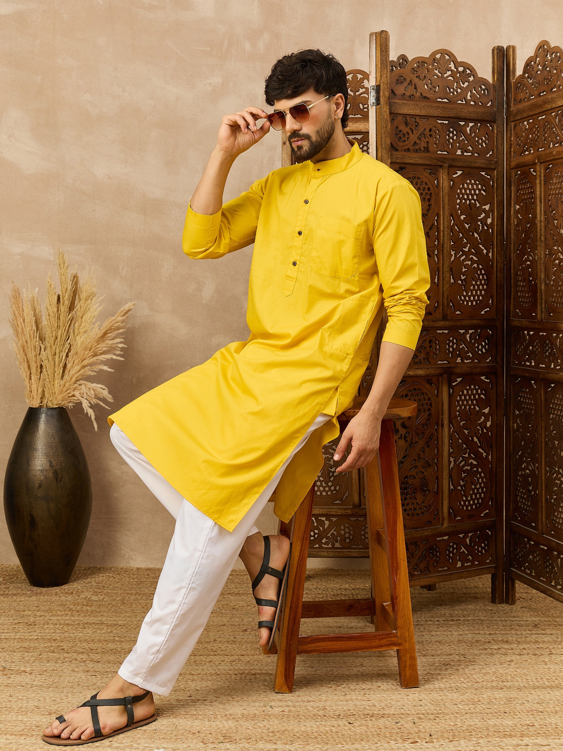 Fabsleek bright yellow men’s kurta