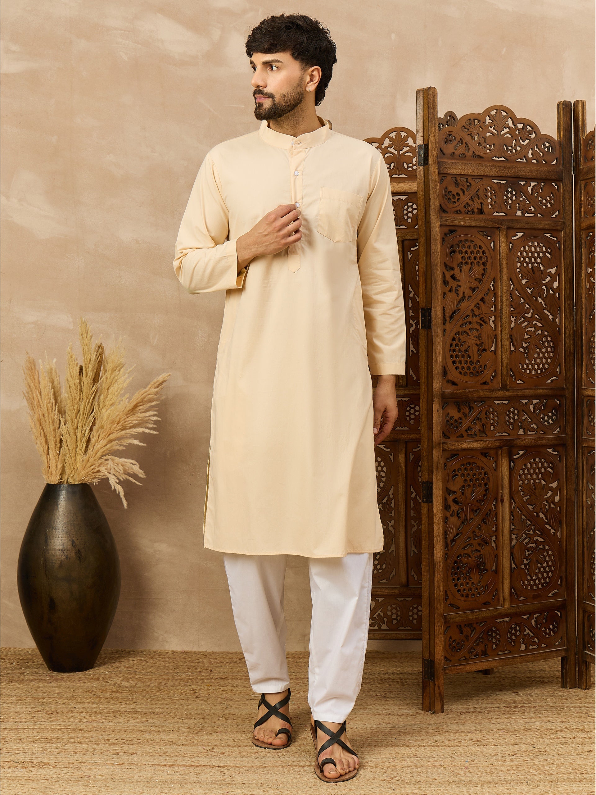 Fabsleek cream-colored men’s kurta