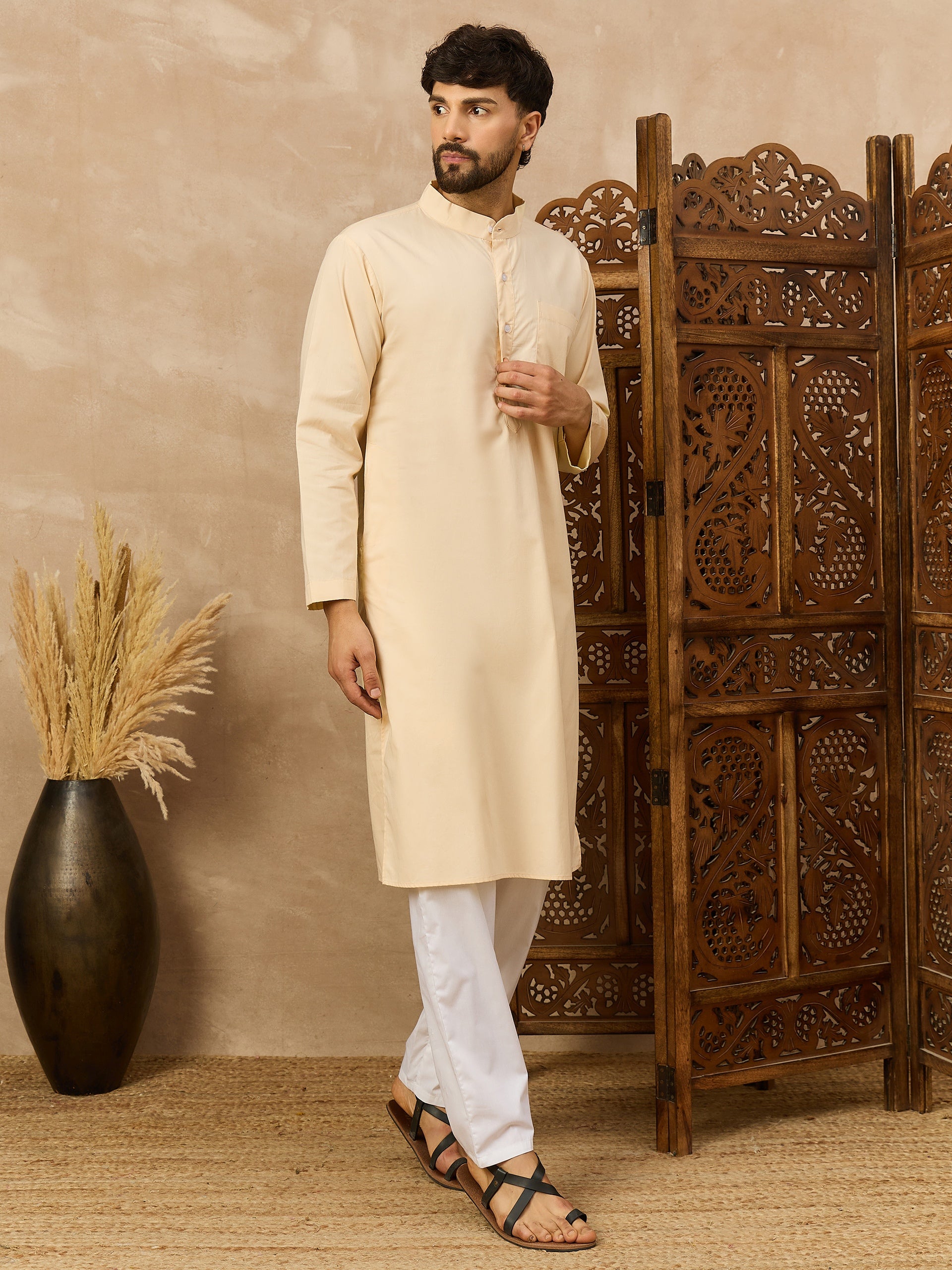 Fabsleek cream-colored men’s kurta
