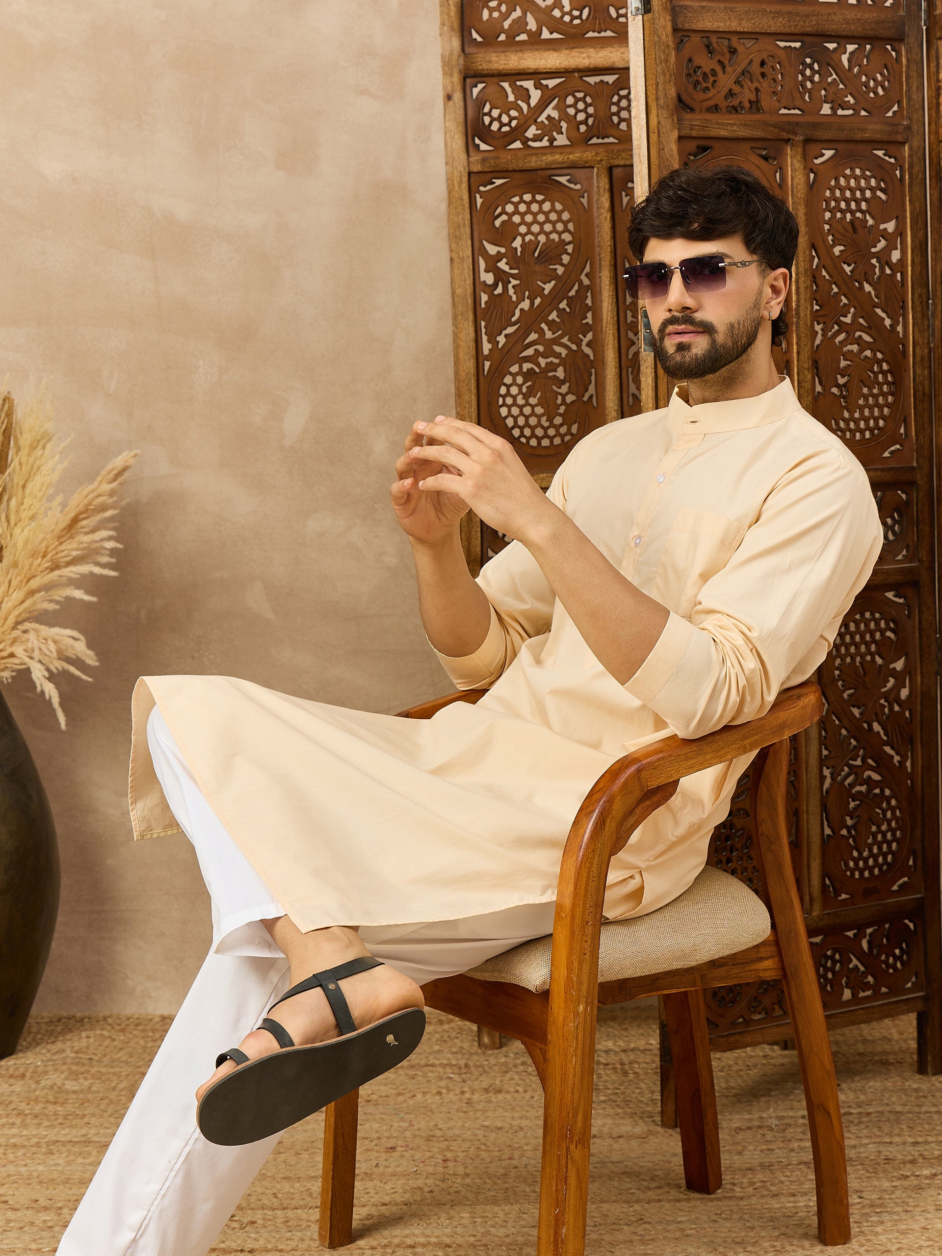 Fabsleek cream-colored men’s kurta