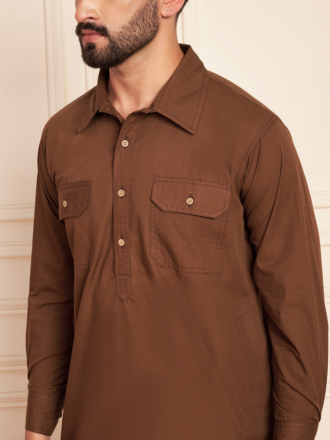 Premium Brown Solid Pathani Kurta Pajama for Men