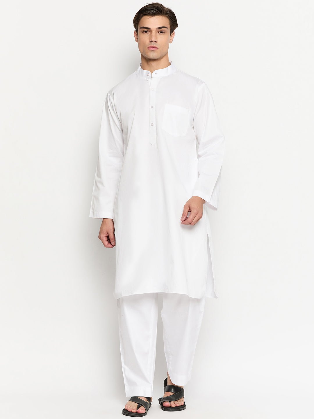 Men's White Solid Kurta Pajama Set