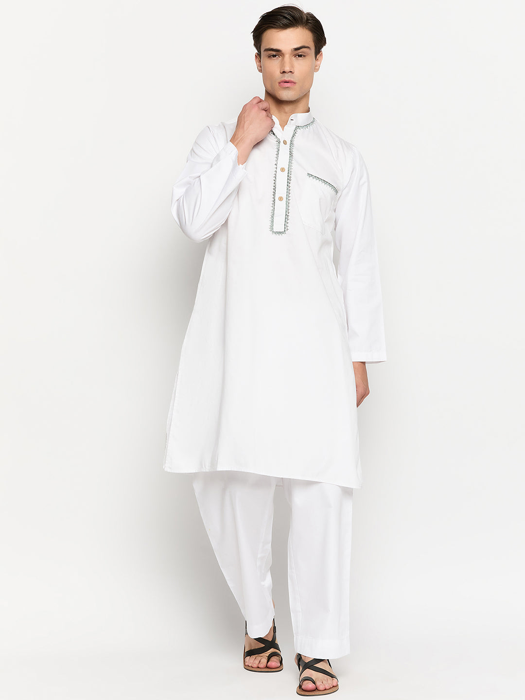 Men’s White Embroidered Kurta Pajama Set