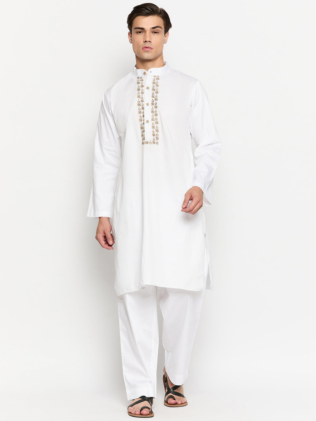 Embroidered White kurta pajama set for men