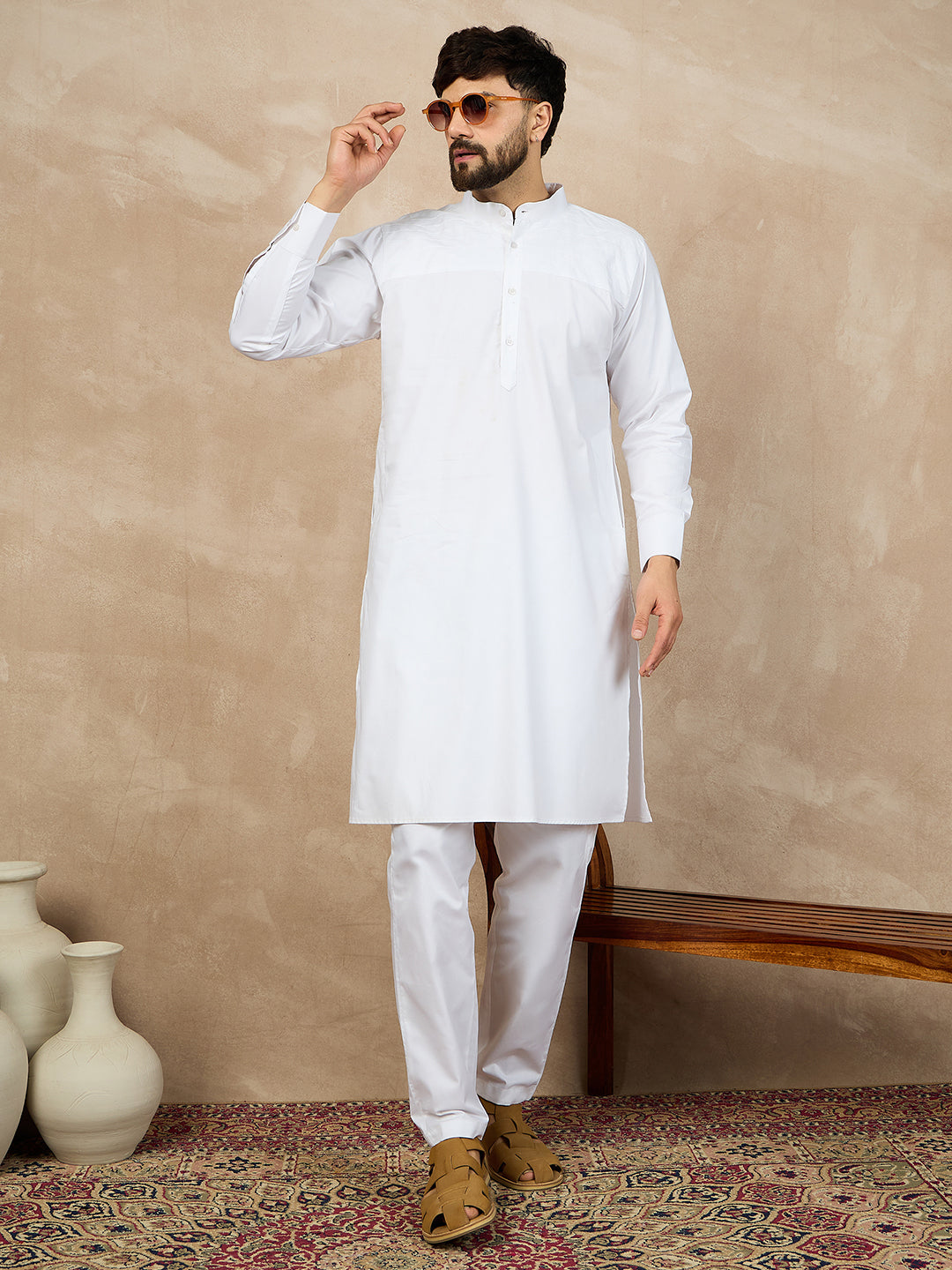 Fabsleek white plain kurta for men