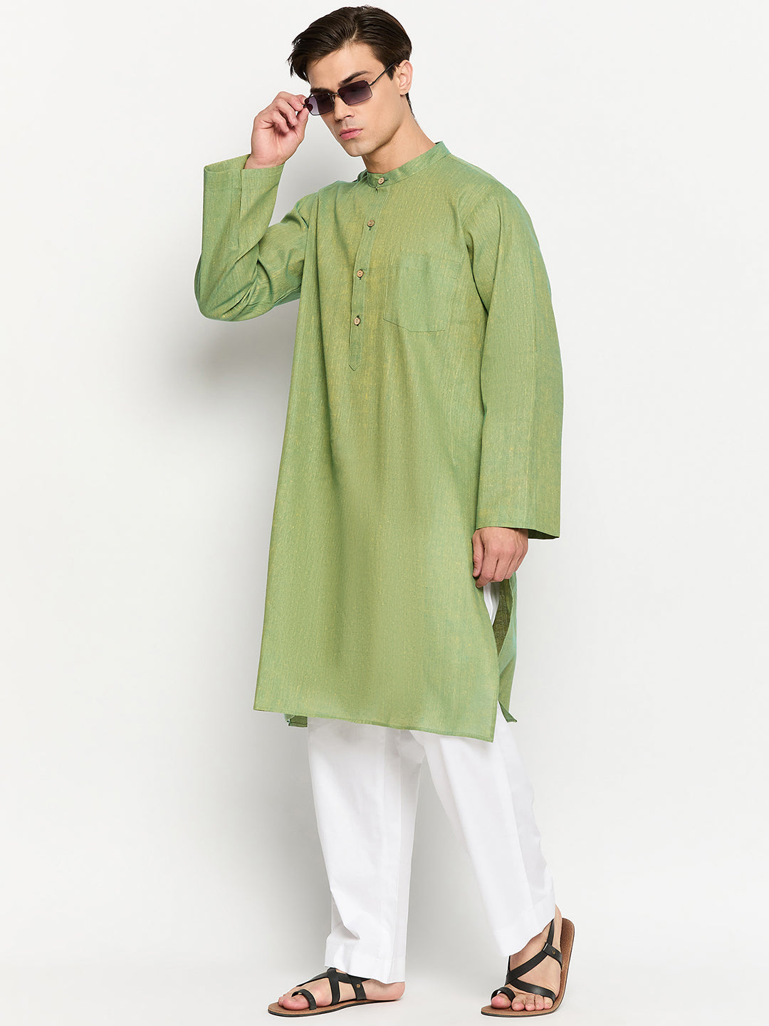 Fabsleek solid jade green plain kurta for men