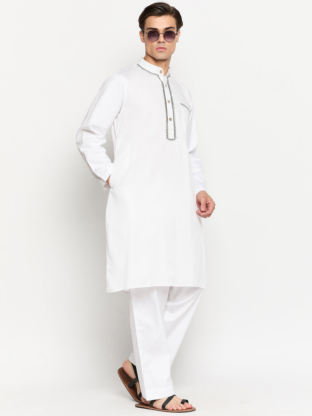 Men’s White Embroidered Kurta Pajama Set