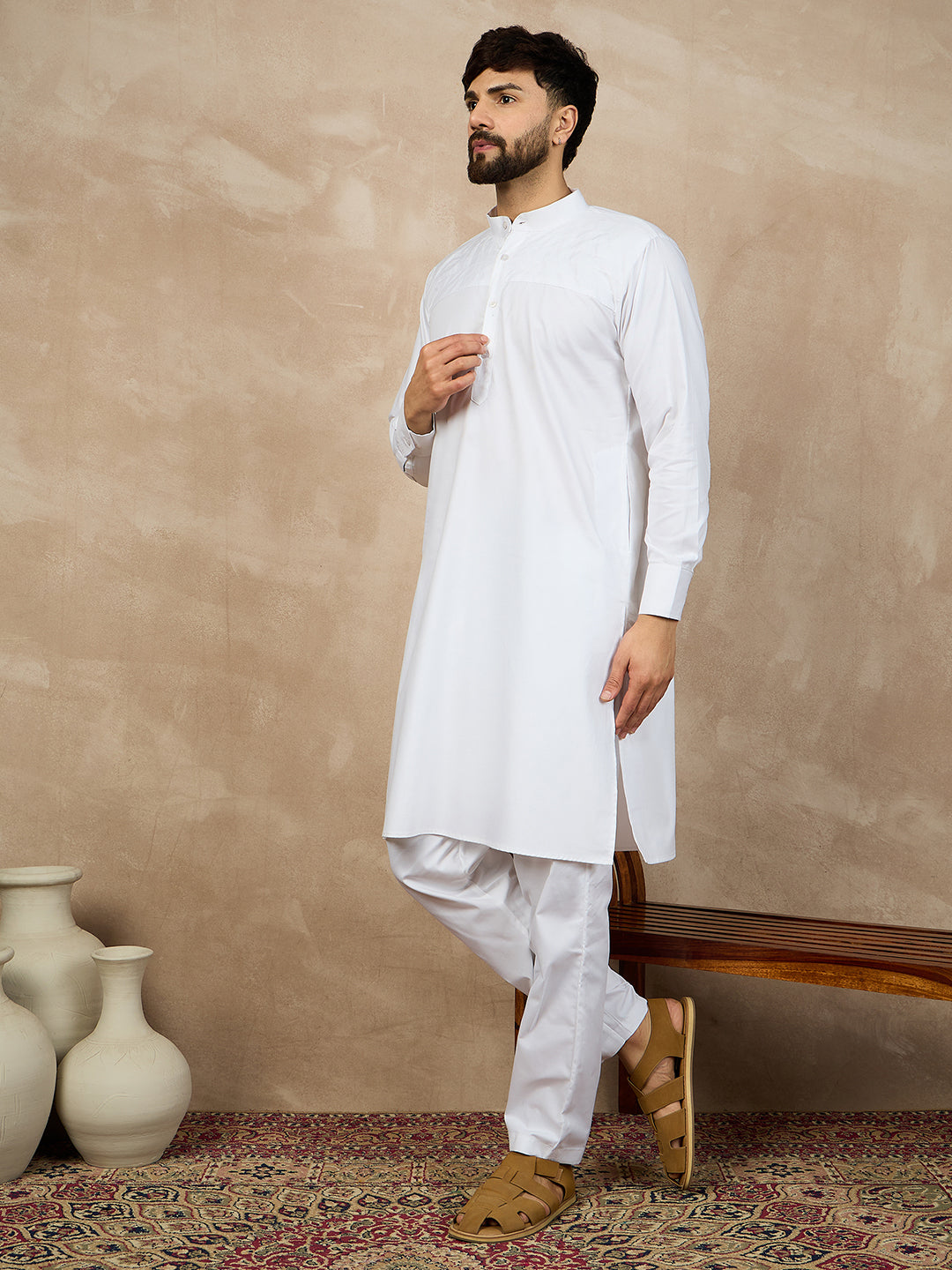 White Cotton Kurta with Matching Pajama for Men