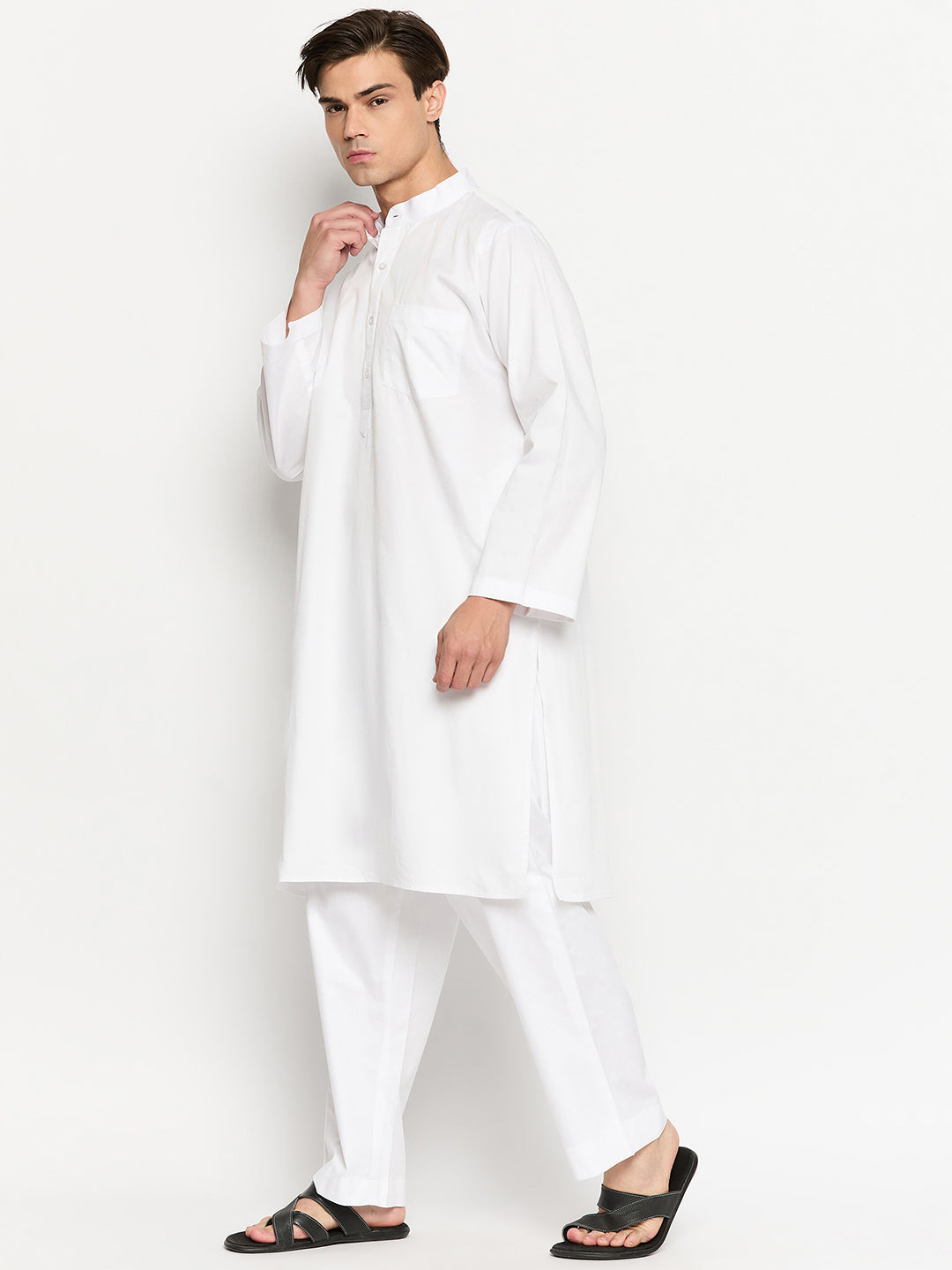 Men's White Solid Kurta Pajama Set