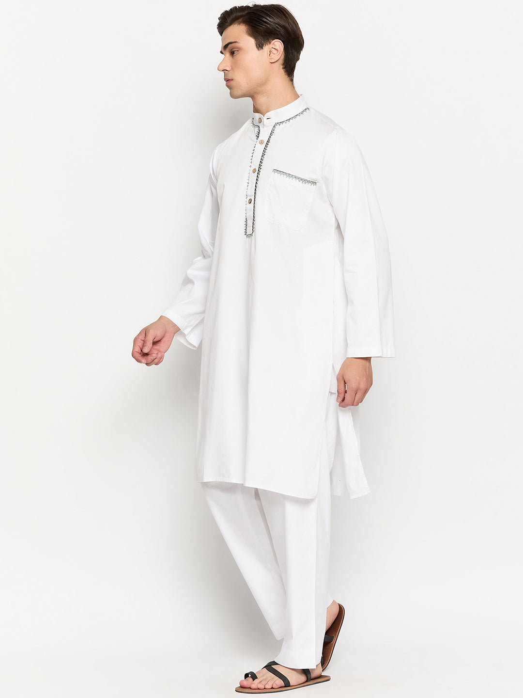 Men’s White Embroidered Kurta Pajama Set