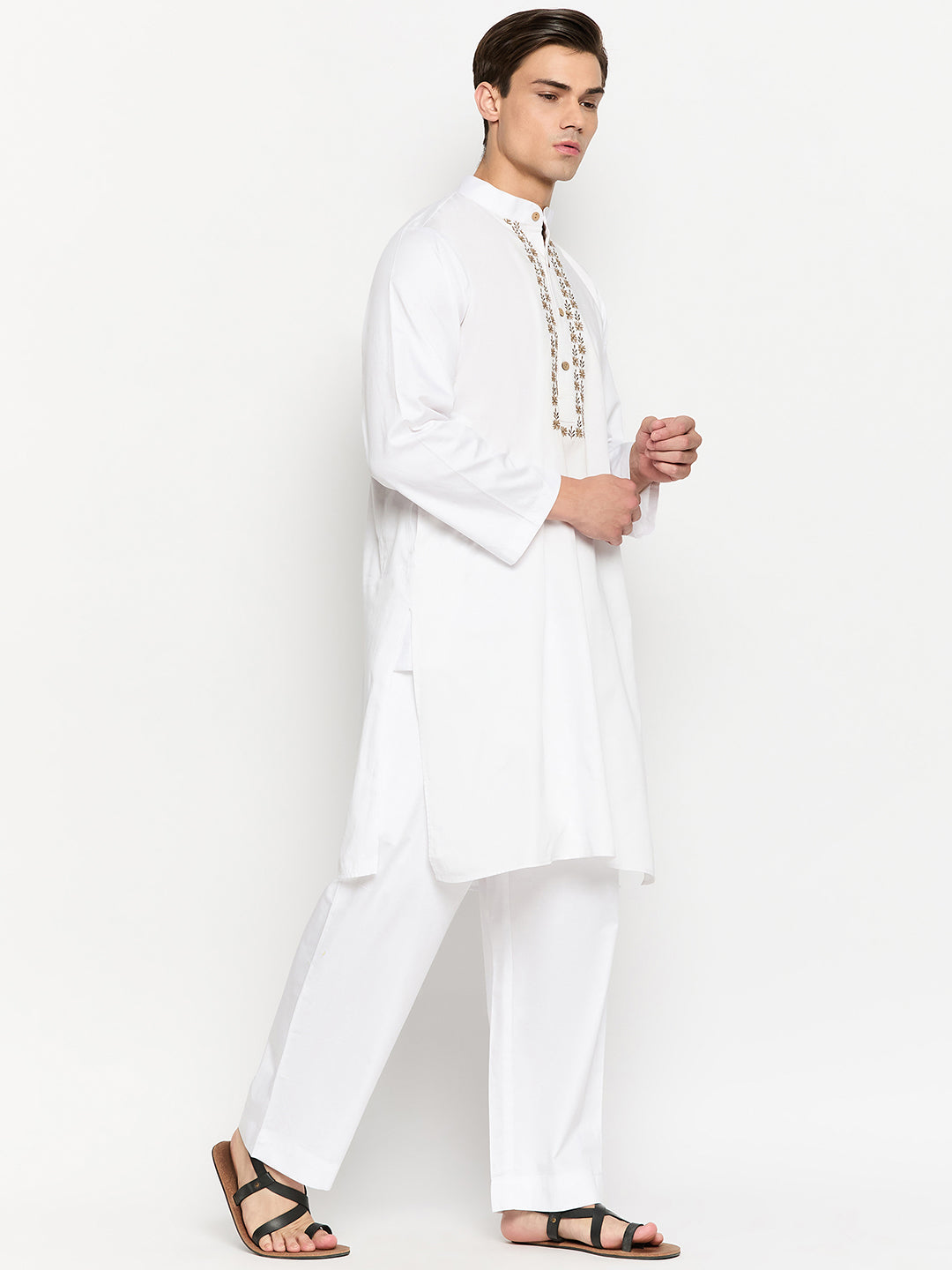 Embroidered White kurta pajama set for men