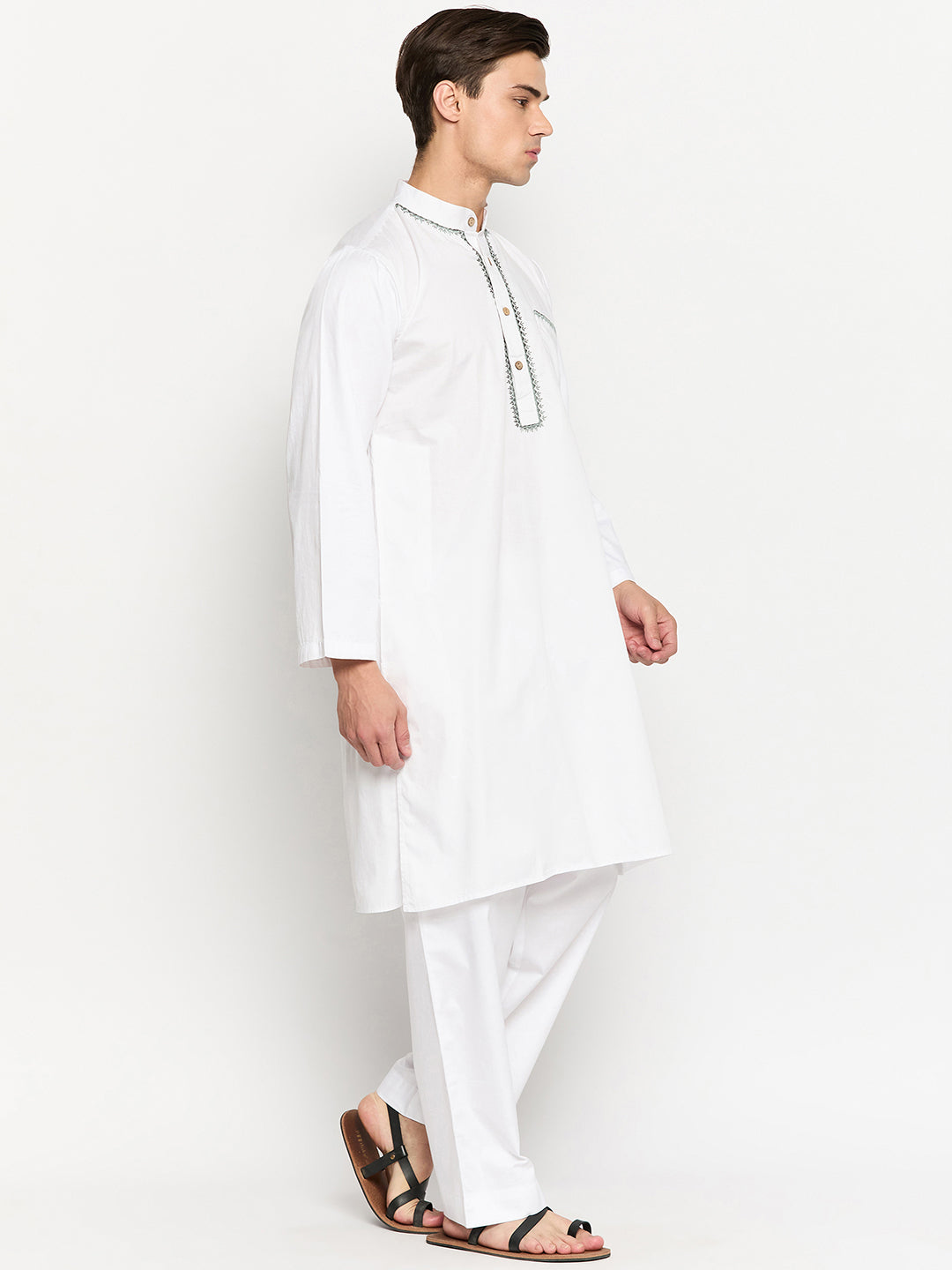White Embroidered Kurta For Men