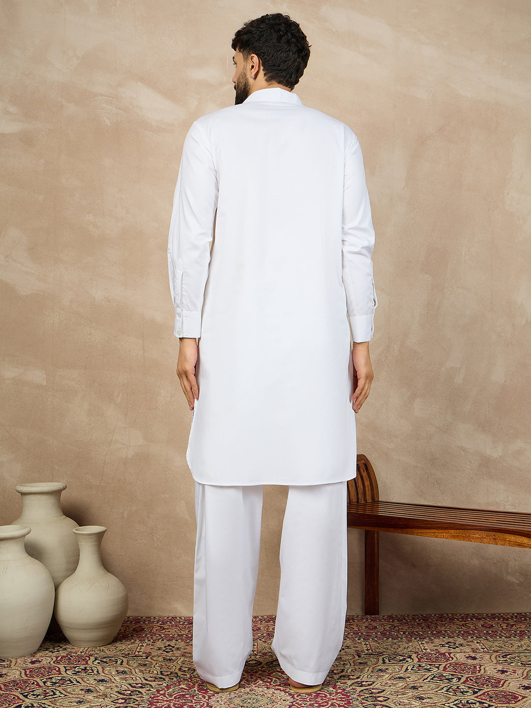 Premium White Cotton Pathani Kurta Pajama Set for Men