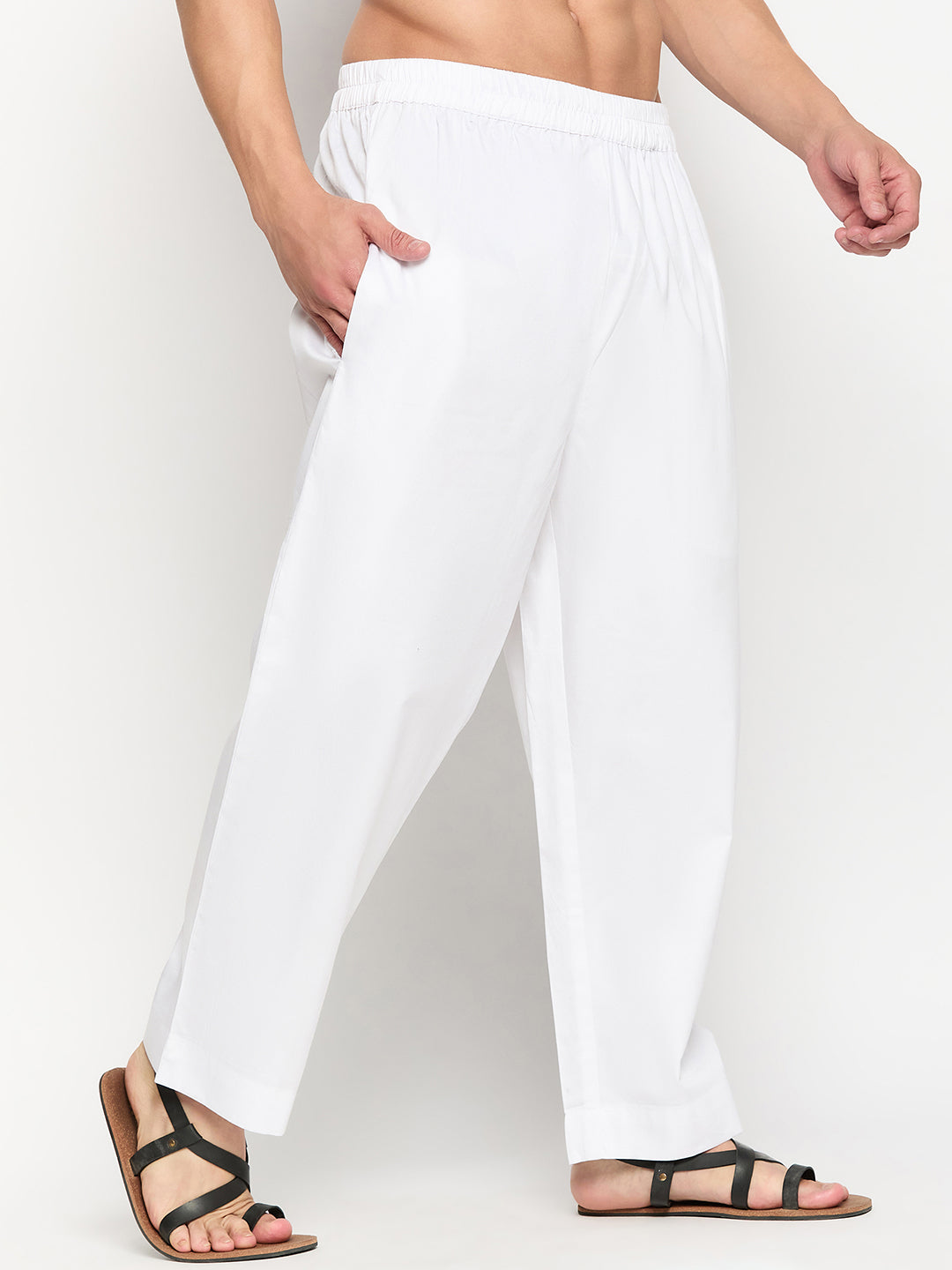 Men’s White Solid Cotton Pajama