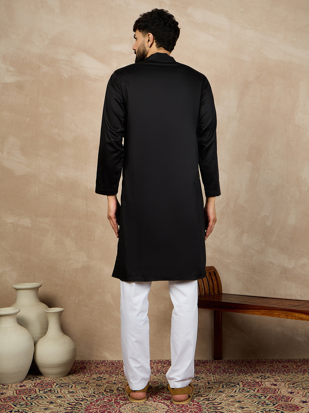 Black Kurta and White Pajama Set for Men