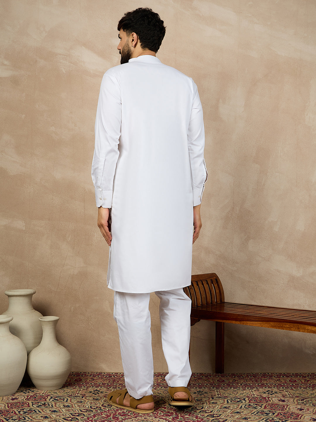 White Cotton Kurta with Matching Pajama for Men