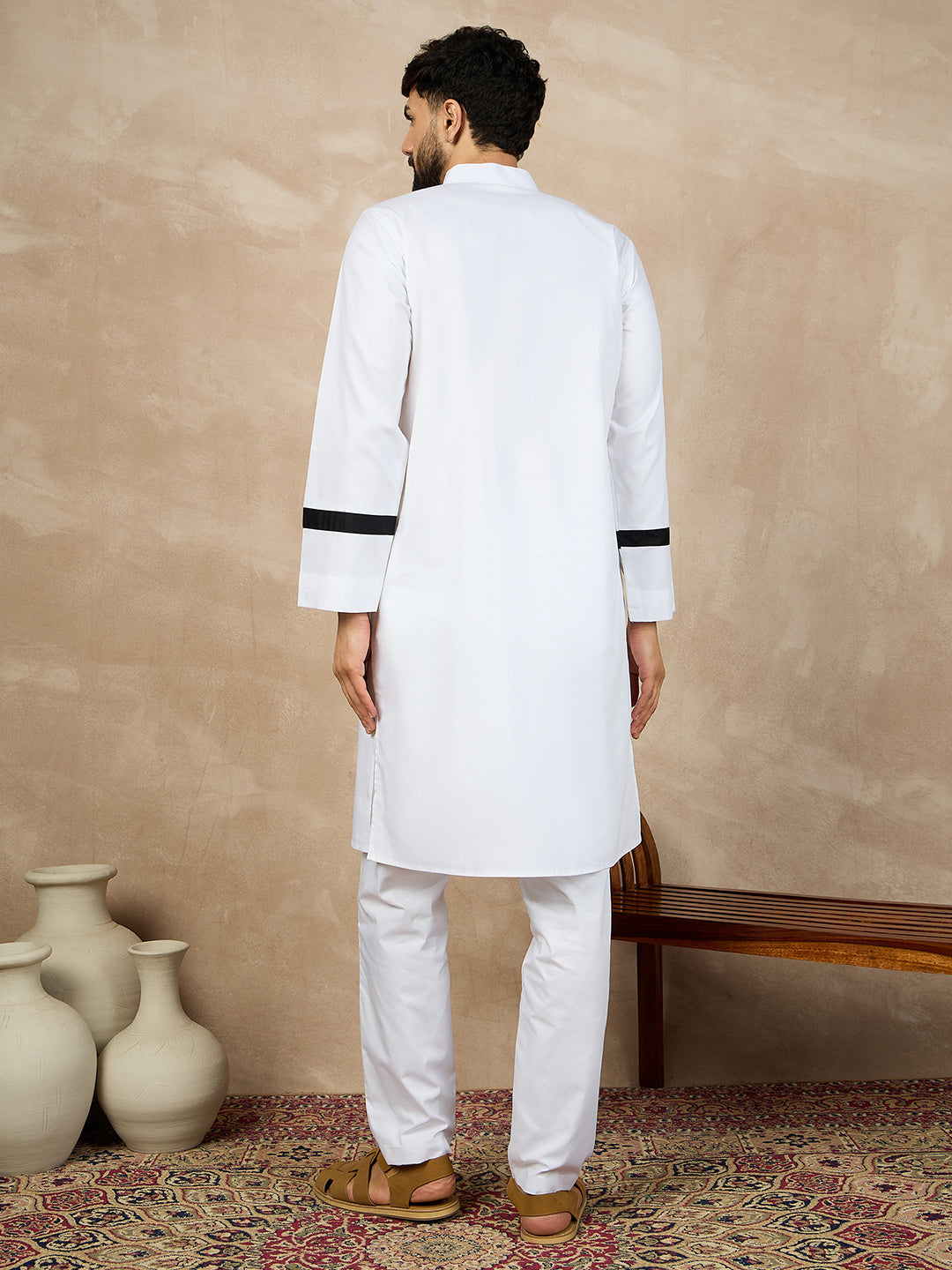White Cotton Kurta Pajama Set For Men