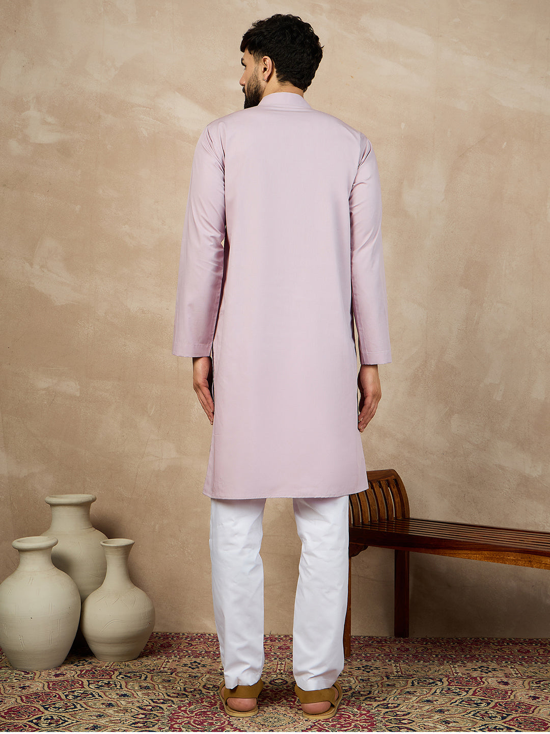 Fabsleek solid lavender plain kurta for men