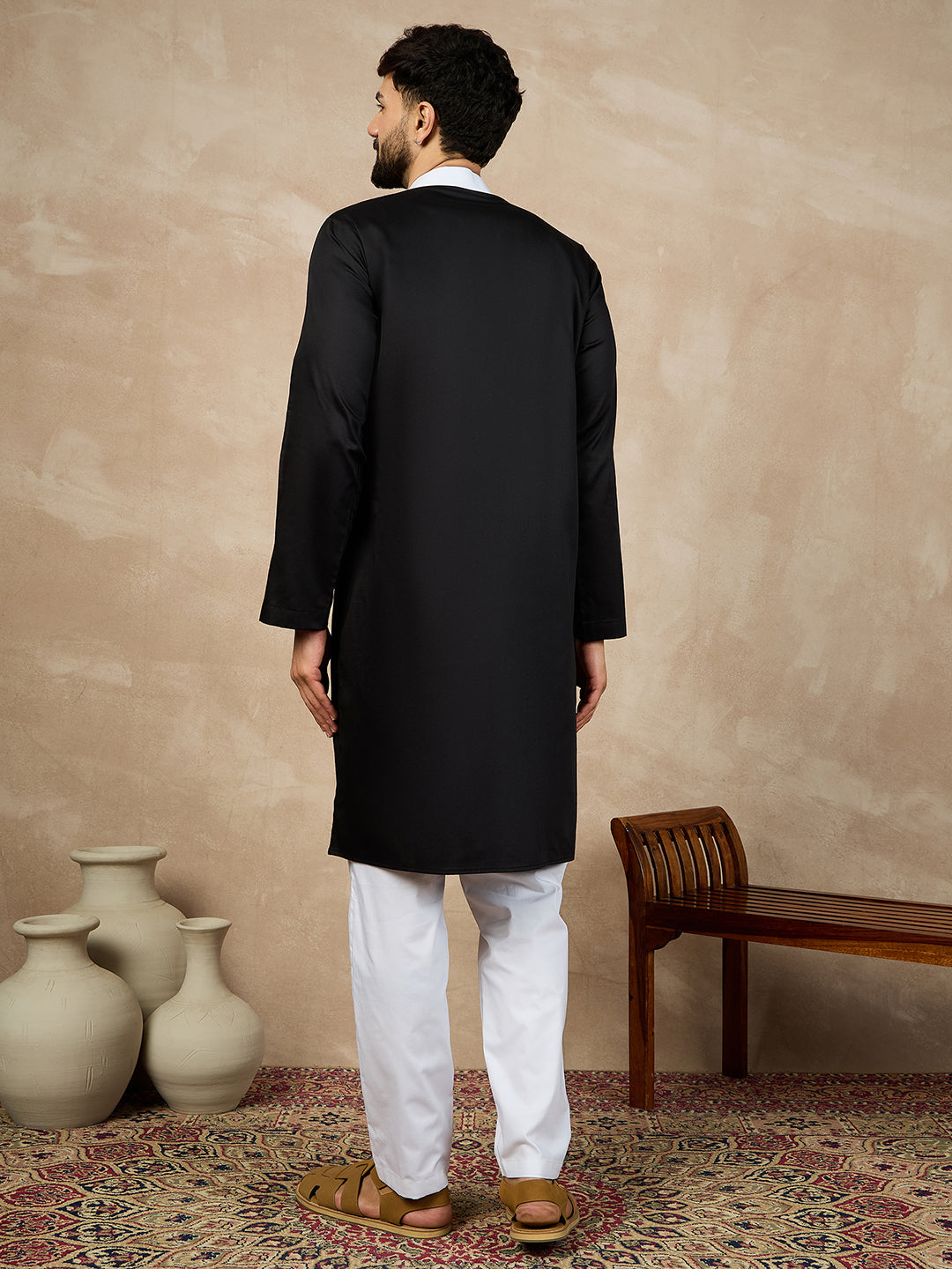 Fabsleek black plain kurta for men