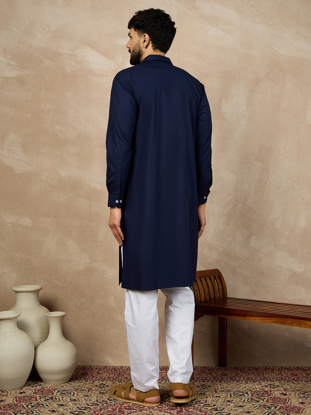 Fabsleek solid blue kurta for men