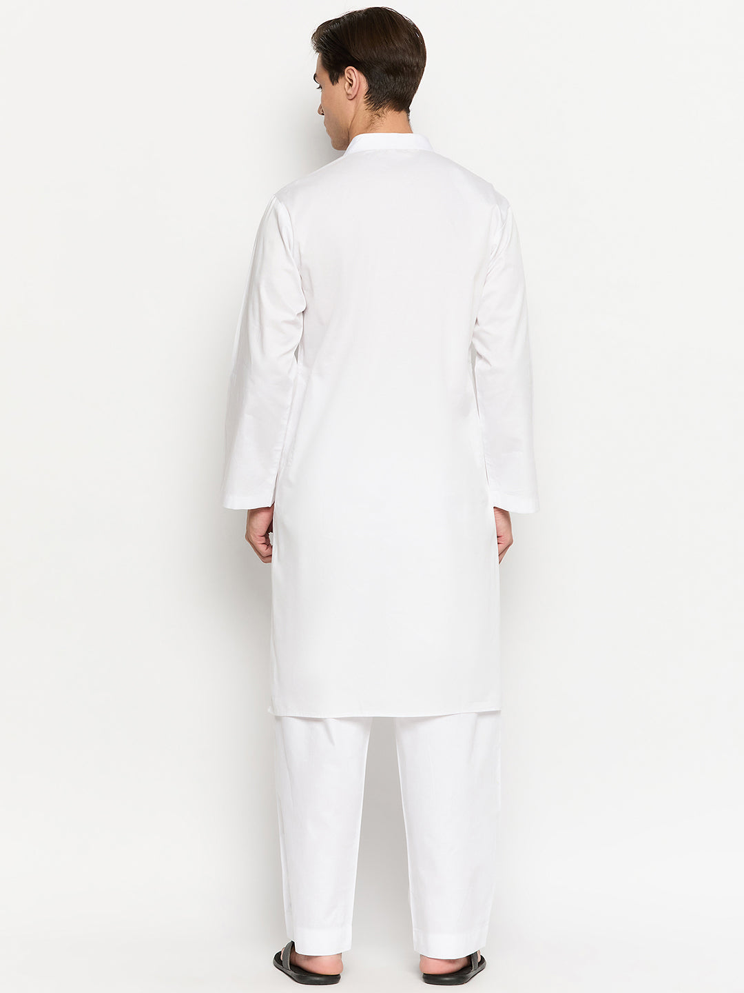 Men's White Solid Kurta Pajama Set