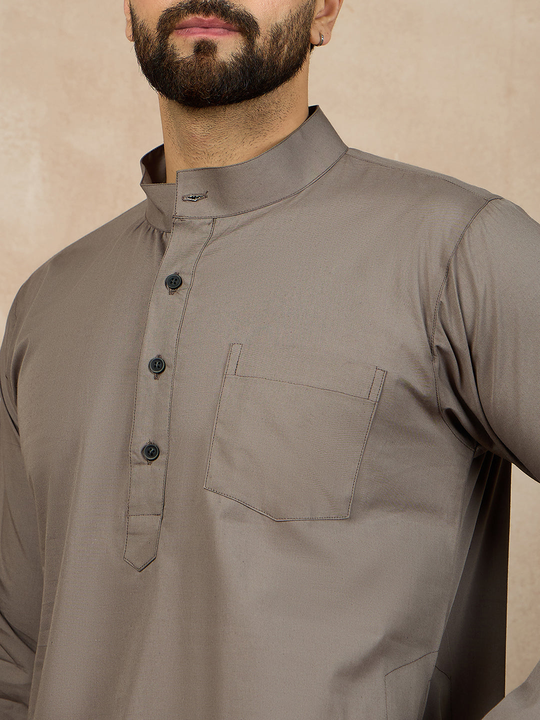 Grey Solid Kurta and White Pajama For Men