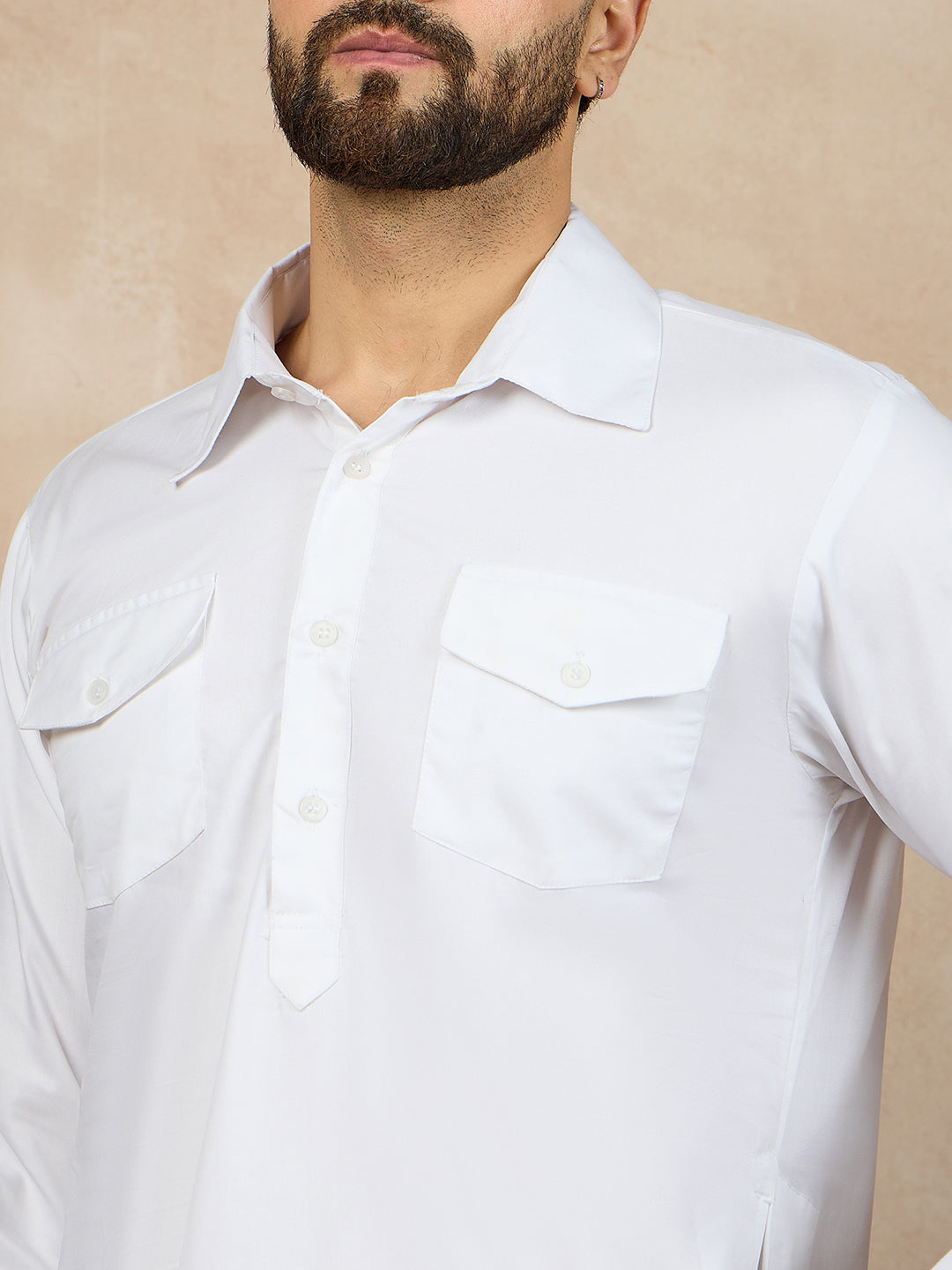 Premium White Cotton Pathani Kurta Pajama Set for Men
