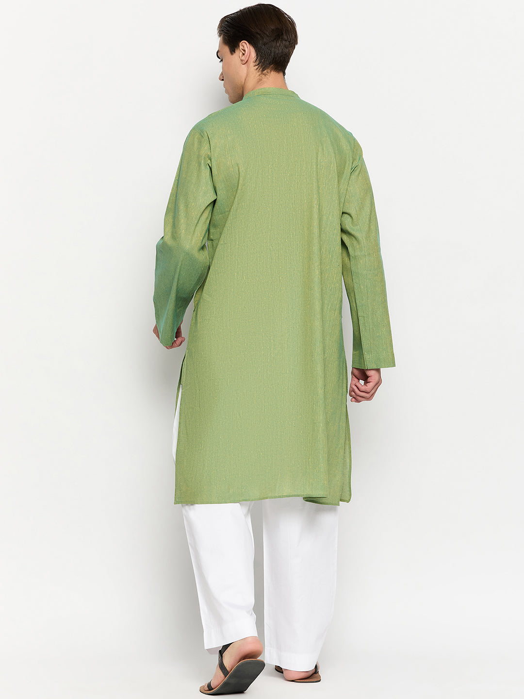 Fabsleek solid jade green plain kurta for men