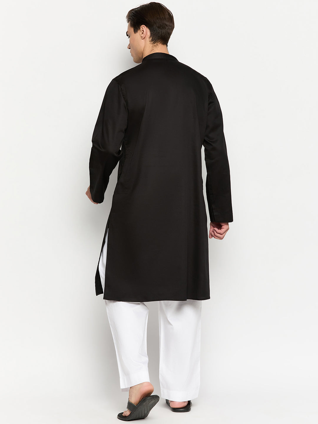 Embroidered Black Kurta with White Pajama
