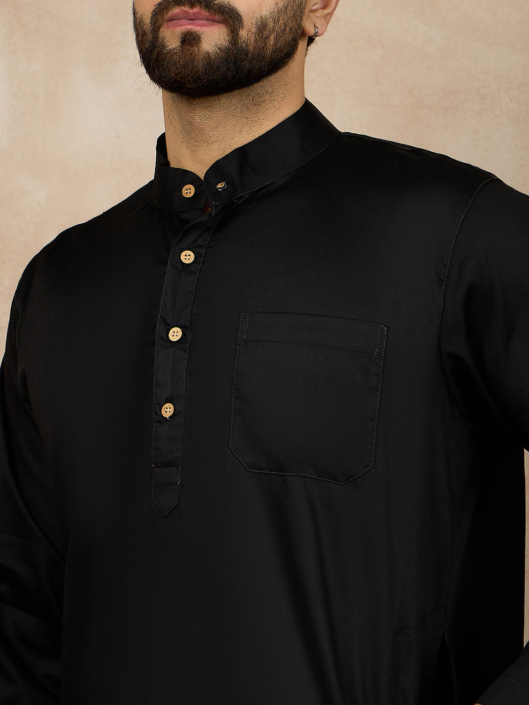 Fabsleek solid black plain kurta for men