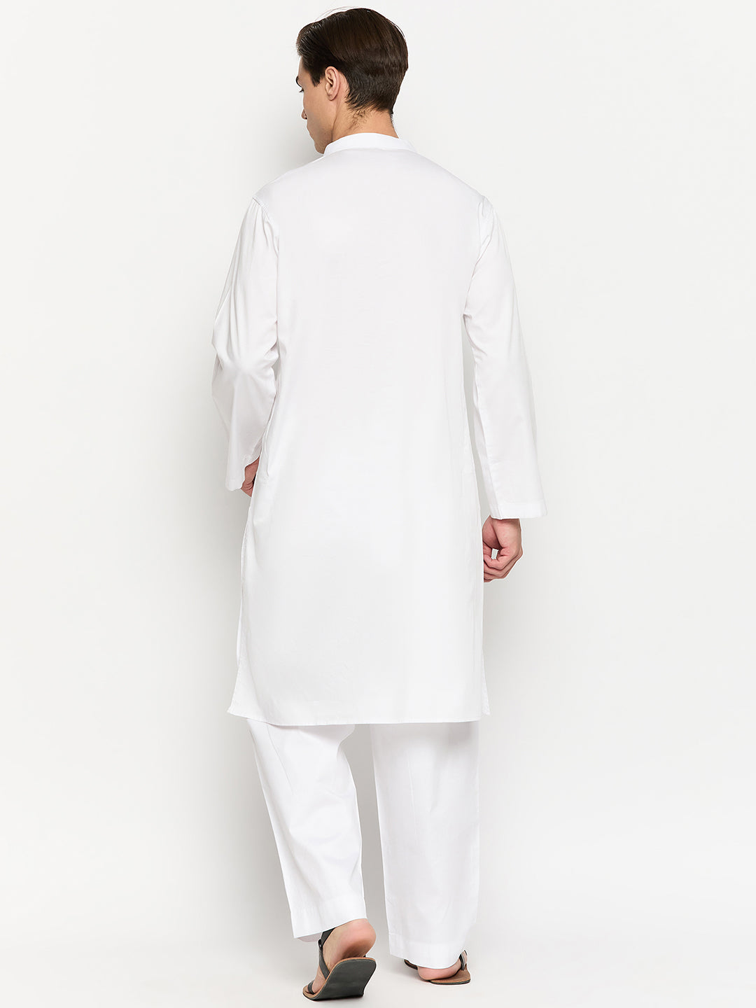 Fabsleek solid white thread design kurta for men