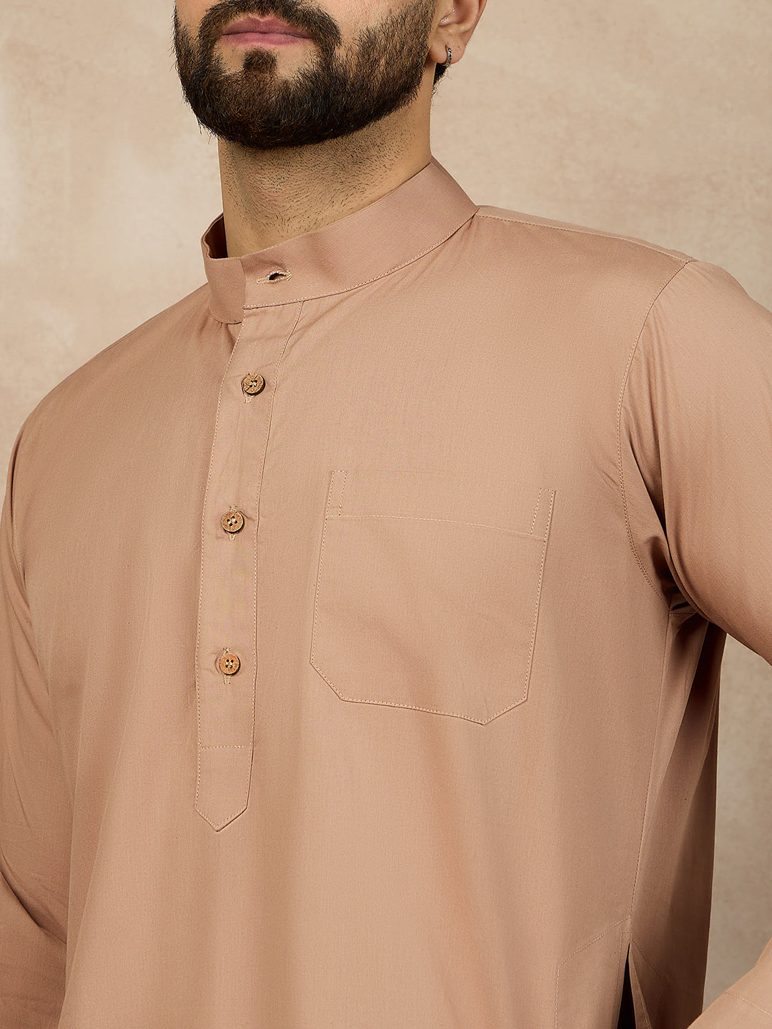 Fabsleek solid beige plain kurta for men
