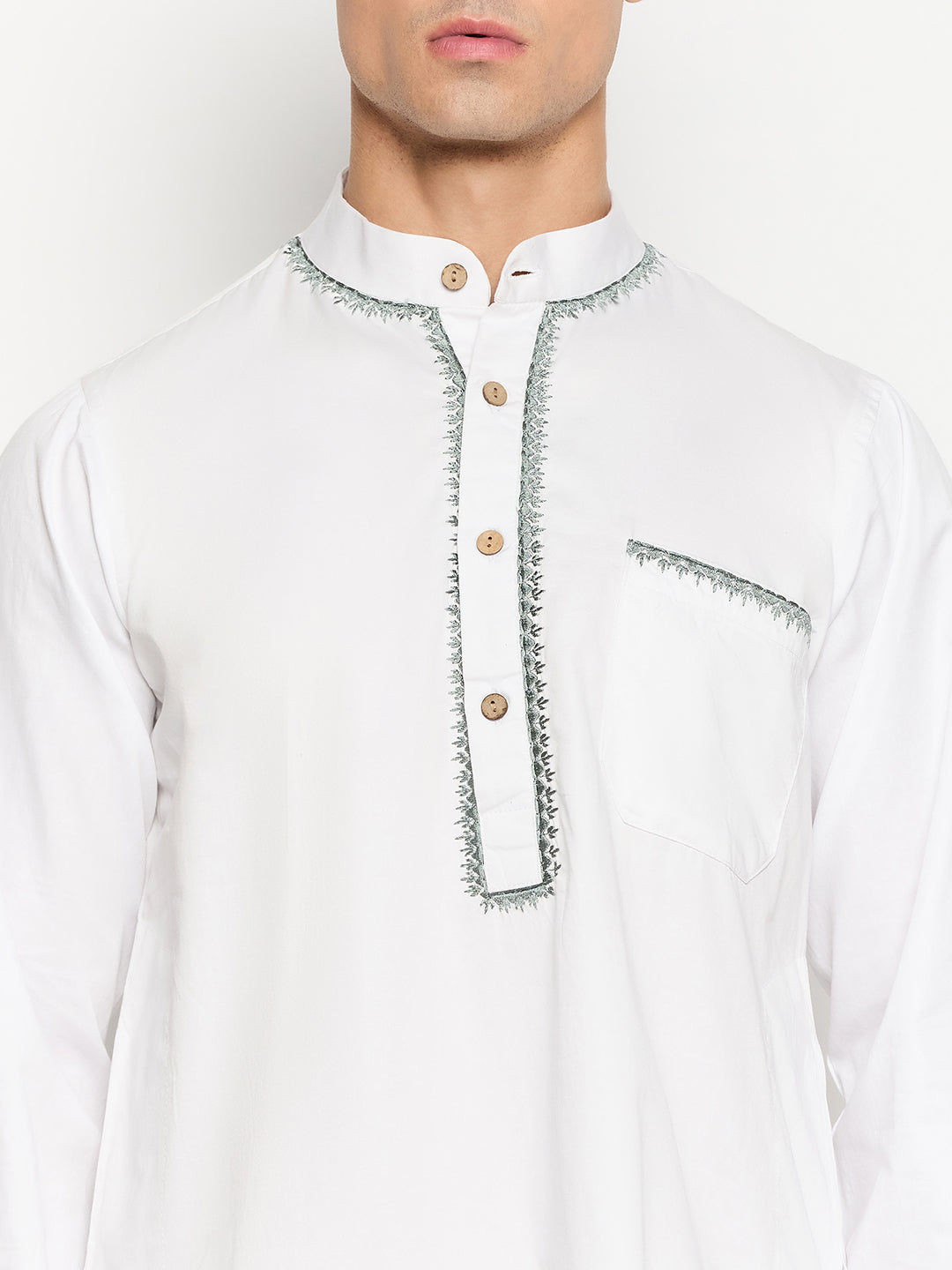 White Embroidered Kurta For Men