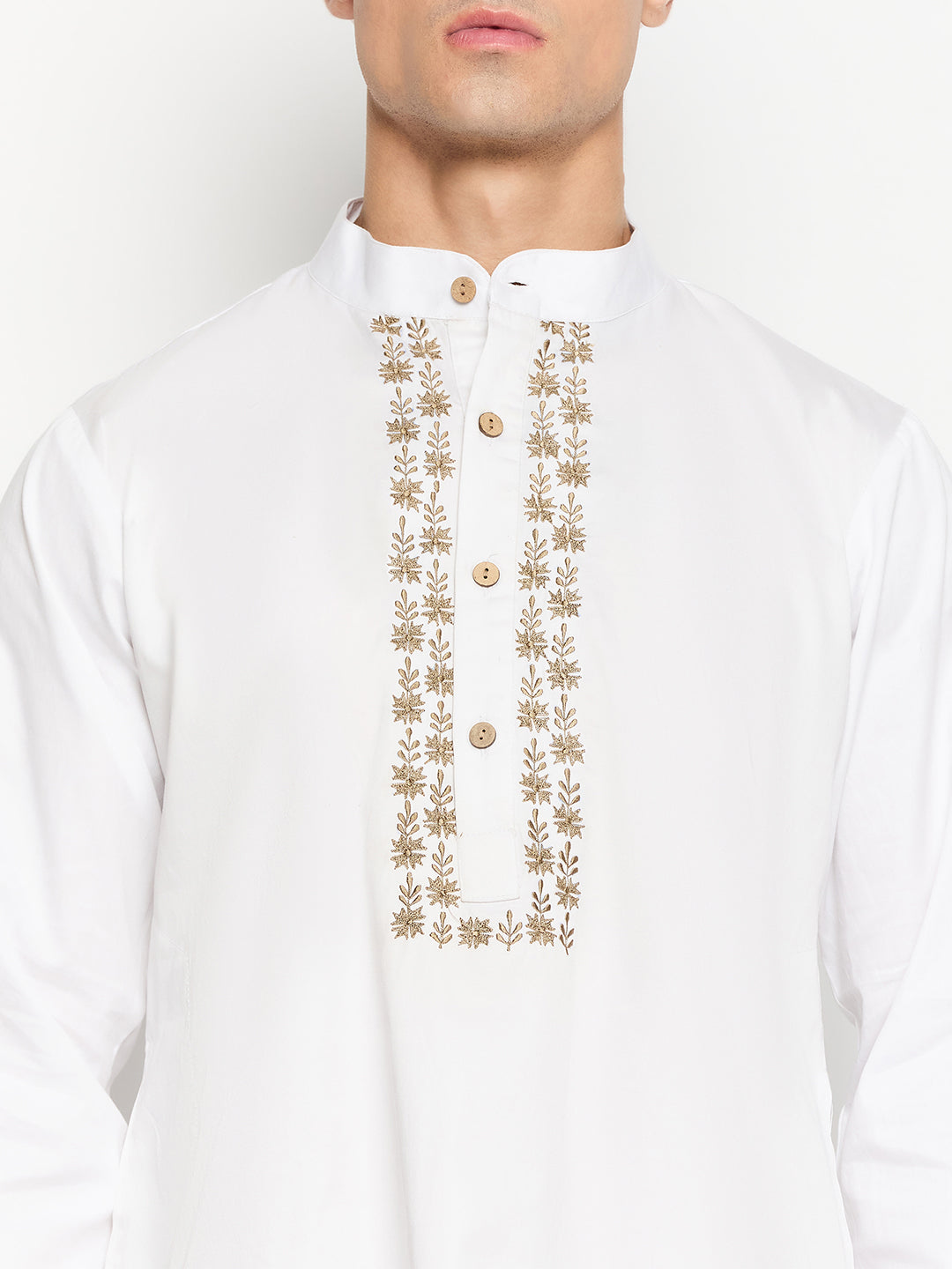 Embroidered White kurta pajama set for men