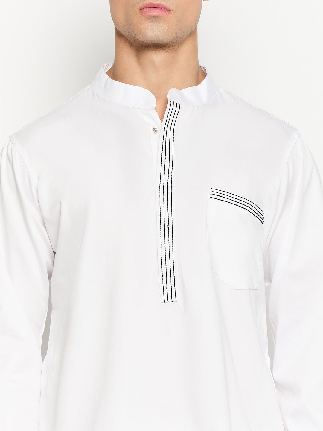 Fabsleek solid white thread design kurta for men