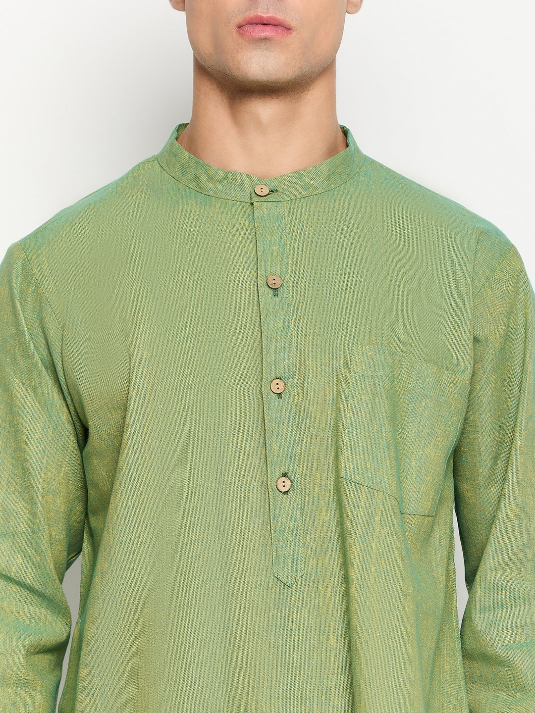 Men's Solid Green Kurta with White Pajama Set