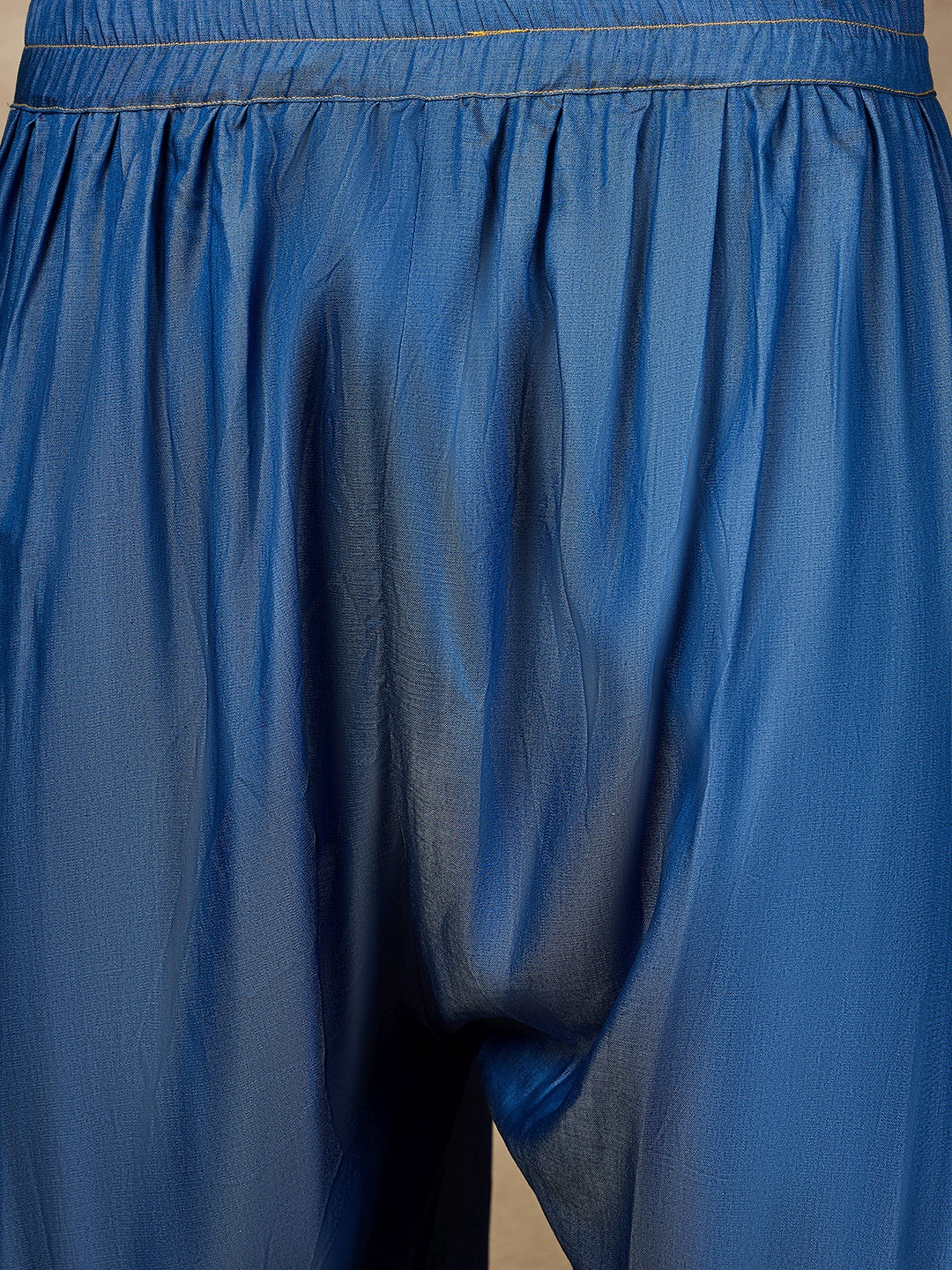 Men’s Blue Solid Denim Pathani Kurta Pajama Set