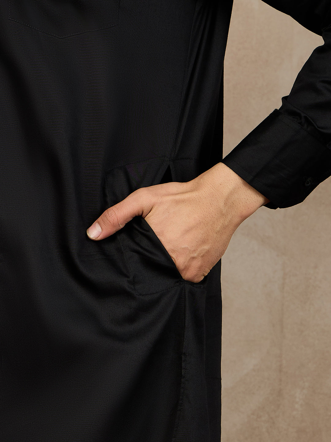 Men’s Black Solid Cotton Pathani Kurta Pajama Set