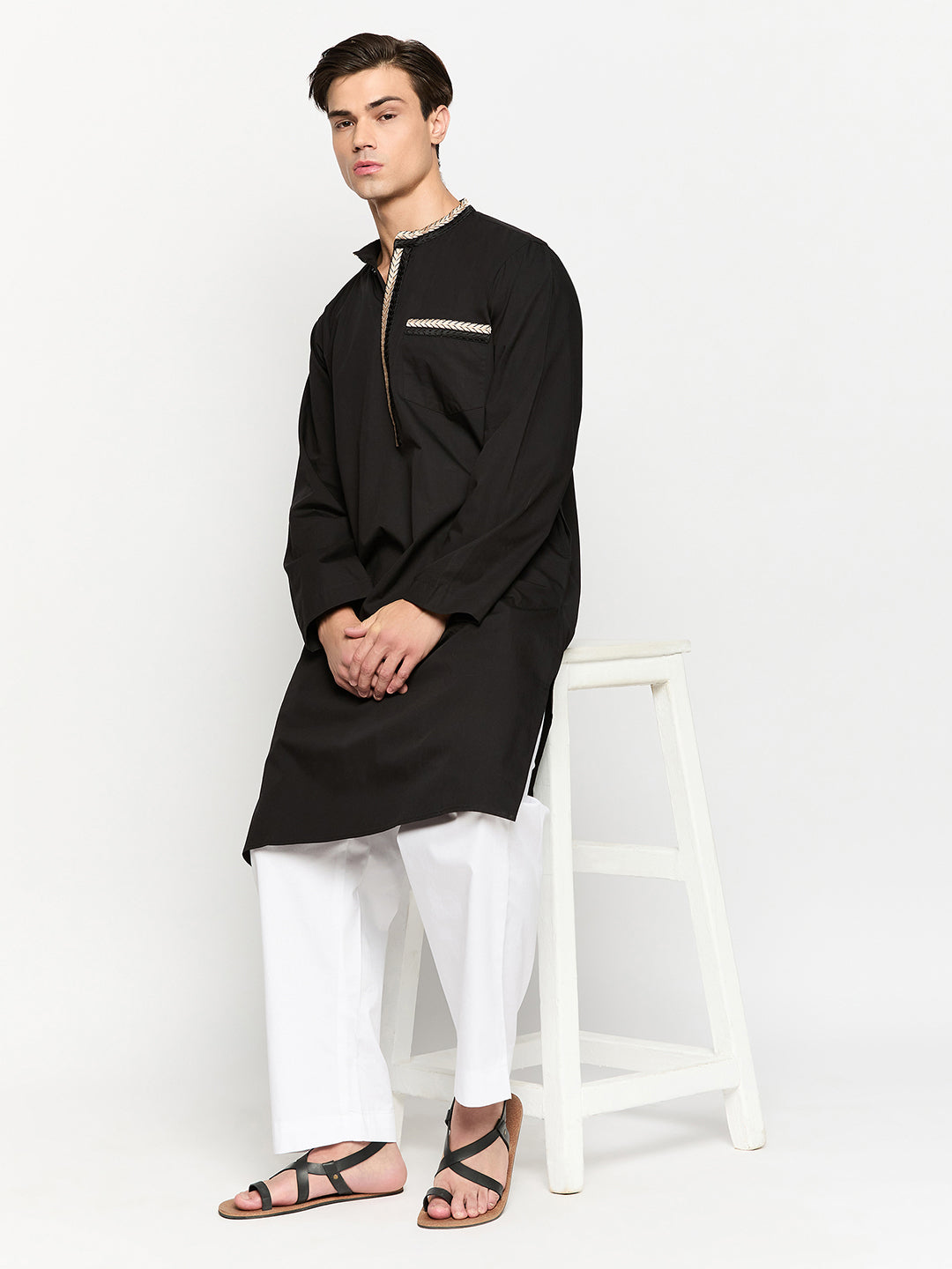 Black Embroidered Men's Kurta