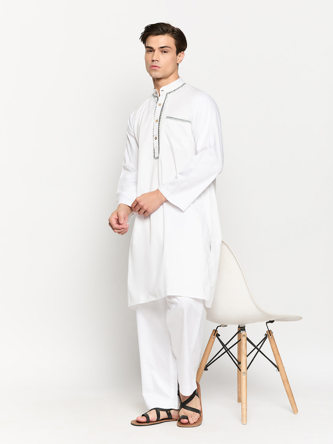 Men’s White Embroidered Kurta Pajama Set