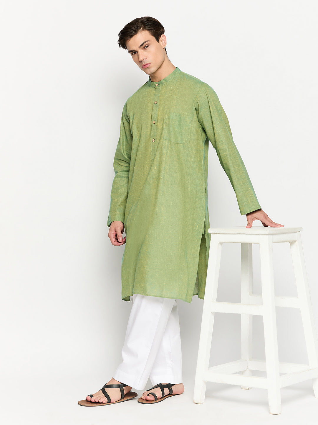 Fabsleek solid jade green plain kurta for men