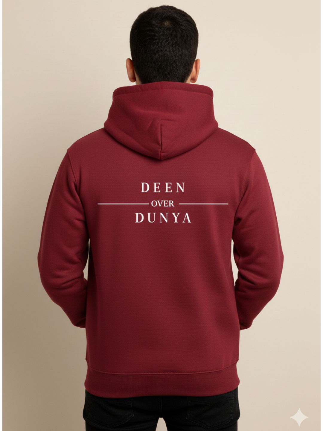 Maroon Fleece Deen Over Dunya Printed Hoodie for Men