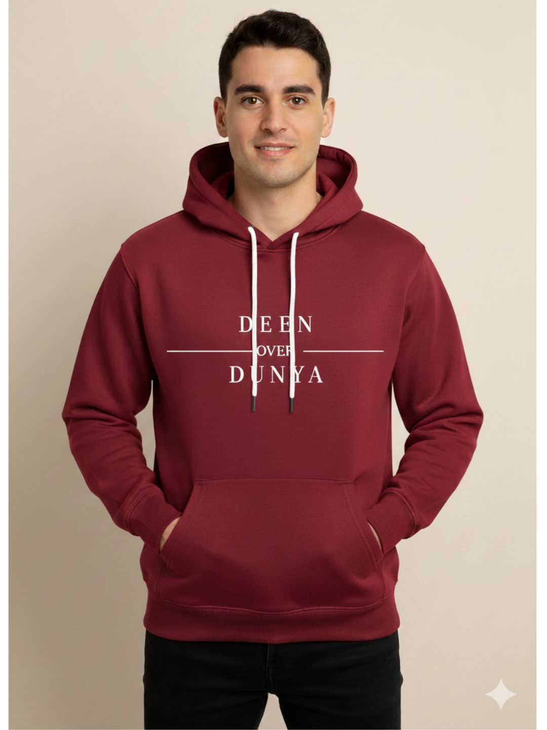 Maroon Fleece Deen Over Dunya Printed Hoodie for Men