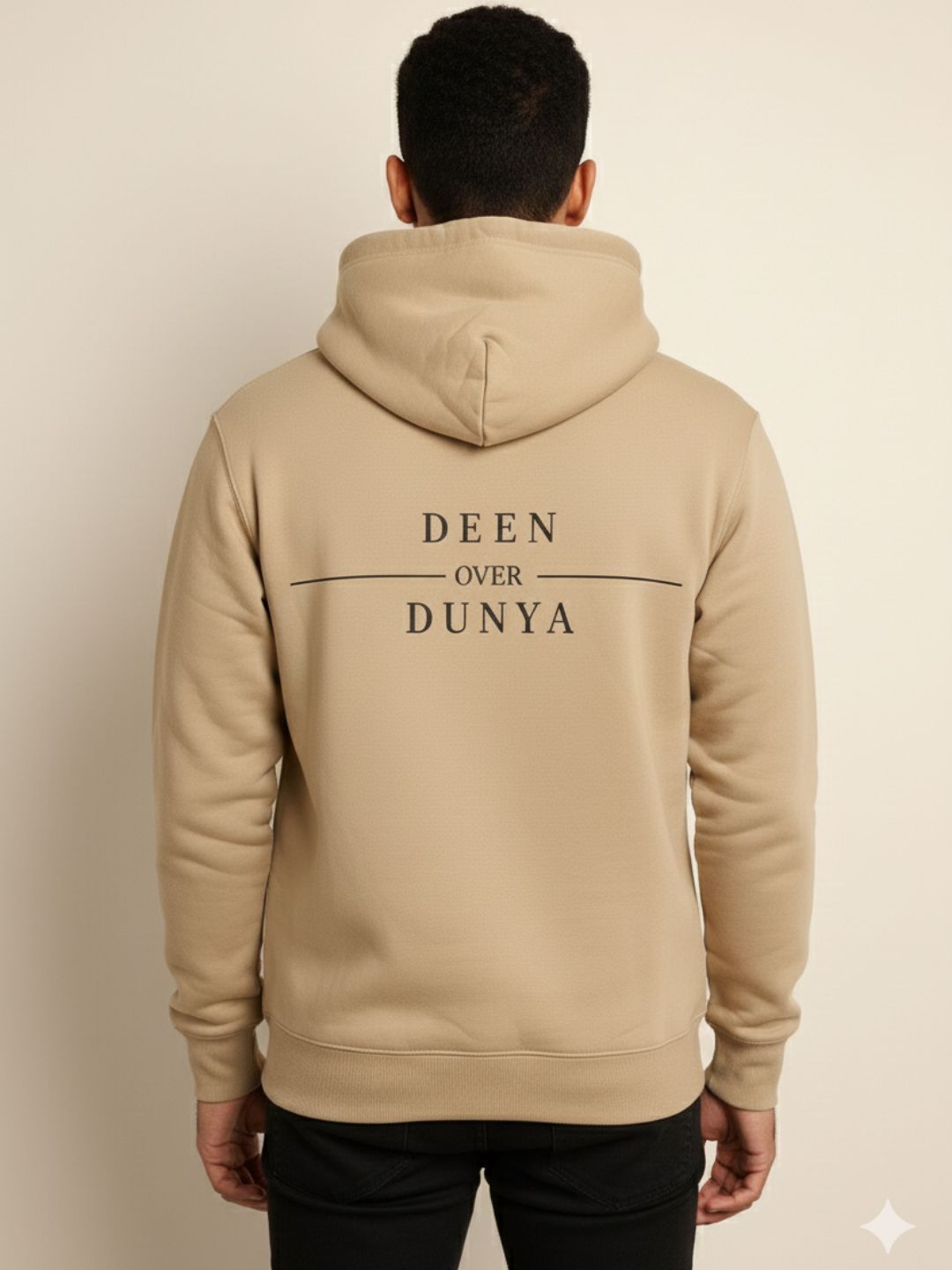 Beige Fleece Deen Over Dunya Printed Hoodie for Men