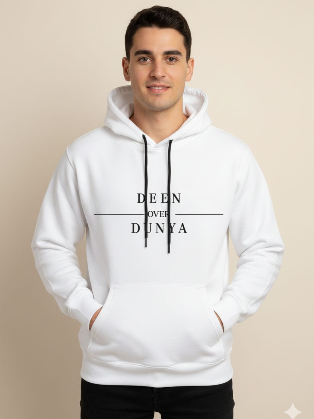 Men's Fleece Deen Over Dunya Printed White Hoodie